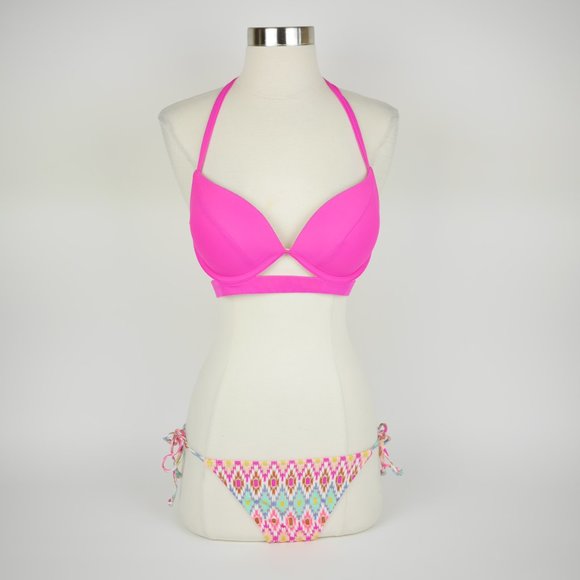 VICTORIA'S SECRET Swim Bikini - Pink push up padded top 34C - bikini bottoms M - Picture 1 of 12